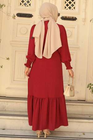 Neva Style - Etek Ucu Volanlı Bordo Tesettür Elbise 5972BR - 3