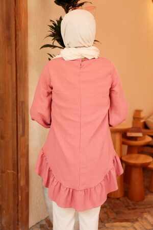 Neva Style - Etek Ucu Volanlı Gül Kurusu Tesettür Tunik 4114GK - 2