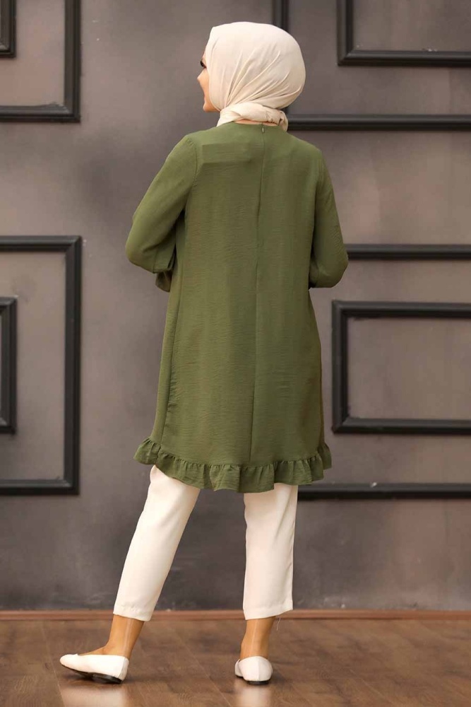 Neva Style - Etek Ucu Volanlı Haki Tesettür Tunik 528HK - 2