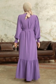 Neva Style - Etek Ucu Volanlı Lila Tesettür Elbise 5972LILA - Thumbnail