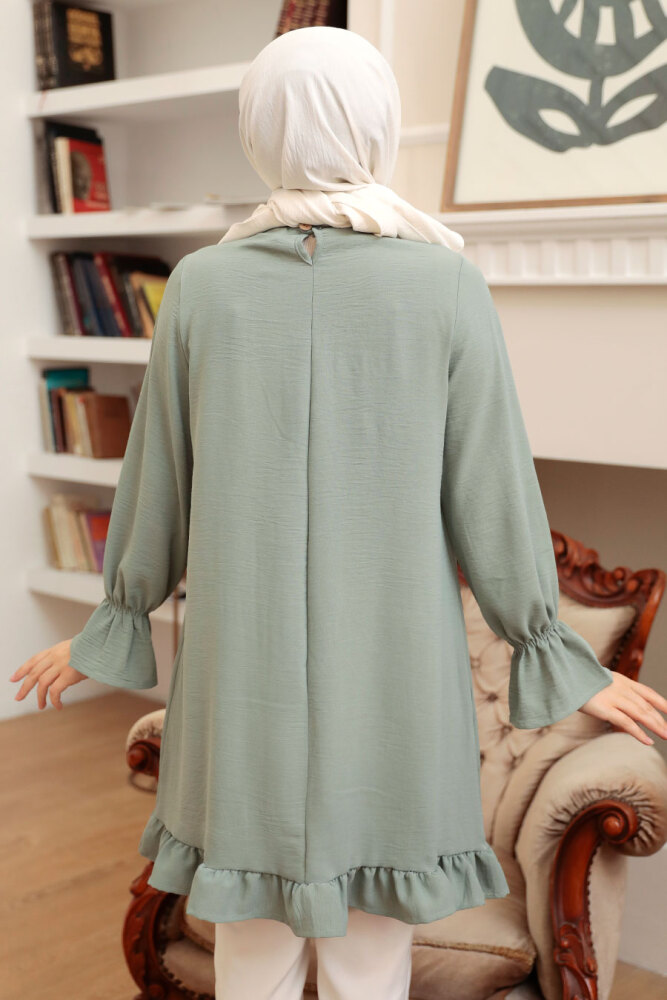 Neva Style - Etek Ucu Volanlı Mint Tesettür Tunik 40670MINT - 2