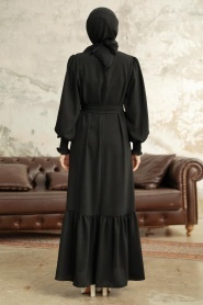 Neva Style - Etek Ucu Volanlı Siyah Tesettür Elbise 5972S - Thumbnail