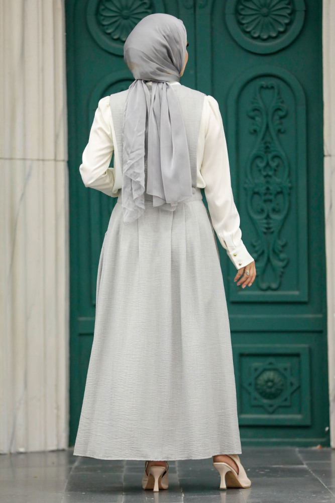 Neva Style - Etekli Gri Tesettür İkili Takım 56741GR - 3