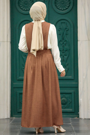 Neva Style - Etekli Kahverengi Tesettür İkili Takım 56741KH - 3
