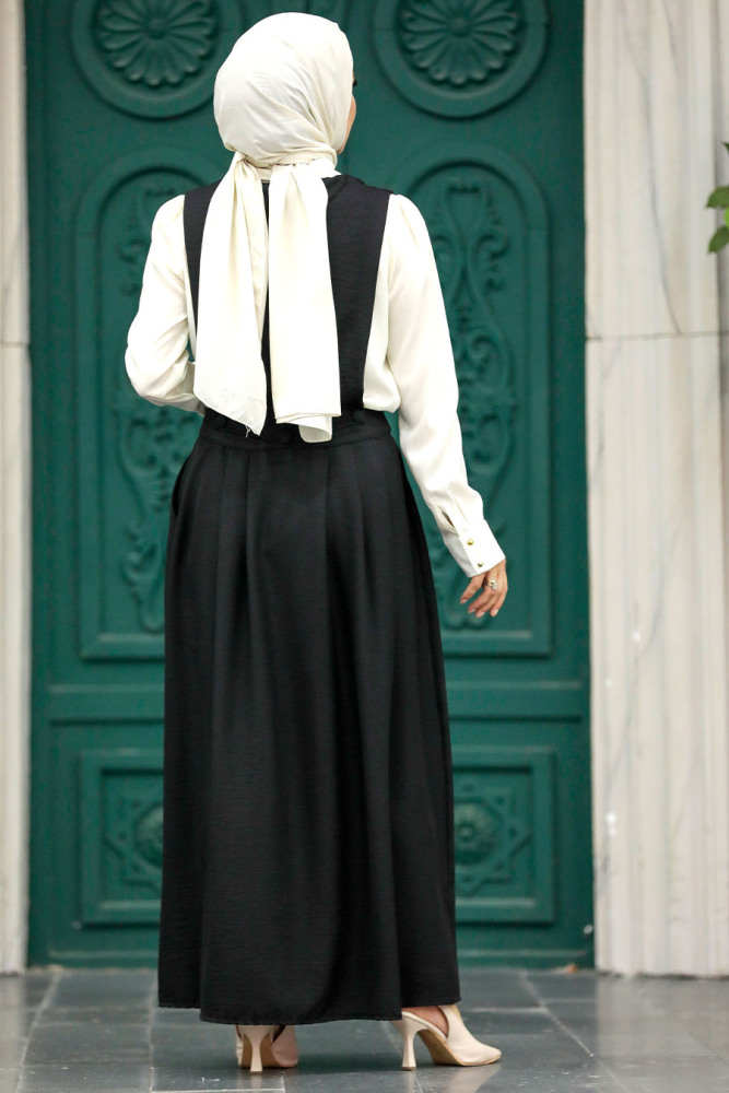 Neva Style - Etekli Siyah Tesettür İkili Takım 56741S - 3