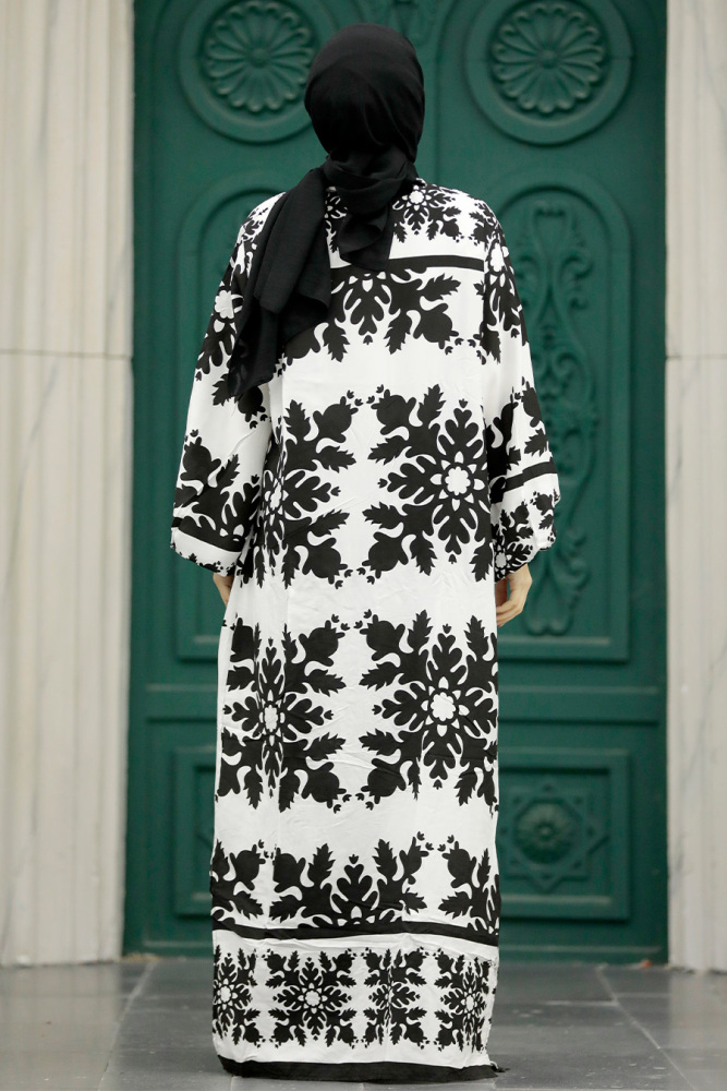  Etnik Desenli Siyah Tesettür Kimono İkili Takım 50043S - 4