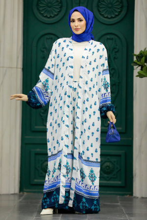 Neva Style - Etnik Desenli Tesettür İkili Kimono Takım 50042DSN2 - 2
