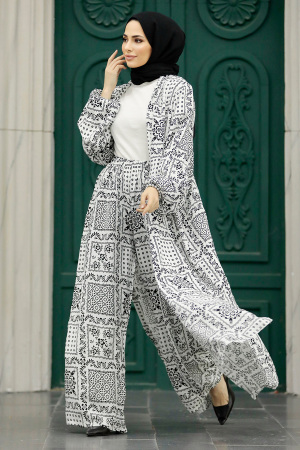 Etnik Desenli Tesettür Kimono İkili Takım 50042DSN10 - 1