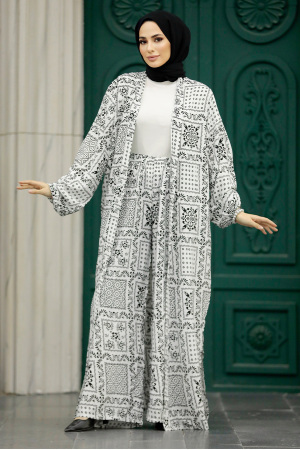 Etnik Desenli Tesettür Kimono İkili Takım 50042DSN10 - 2