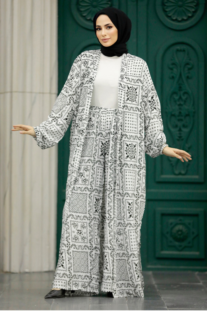  Etnik Desenli Tesettür Kimono İkili Takım 50042DSN10 - 2