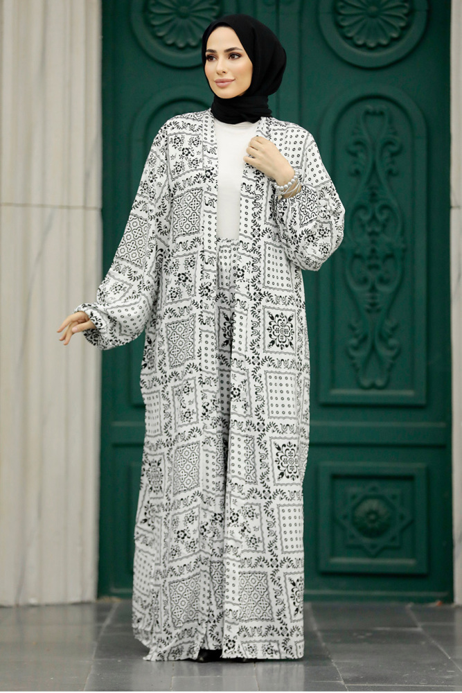  Etnik Desenli Tesettür Kimono İkili Takım 50042DSN10 - 3