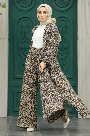  Etnik Desenli Tesettür Kimono İkili Takım 50042DSN12 - 6