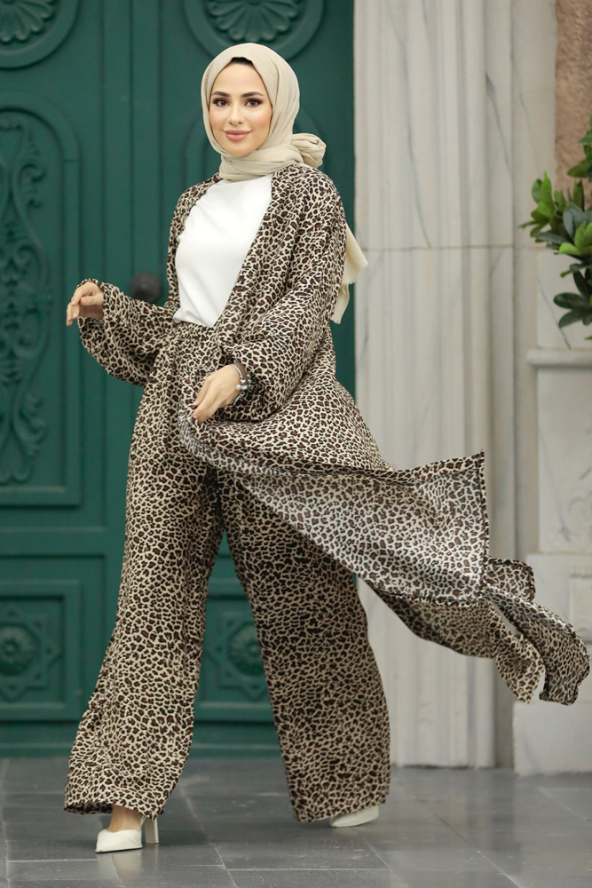  Etnik Desenli Tesettür Kimono İkili Takım 50042DSN12 - 2