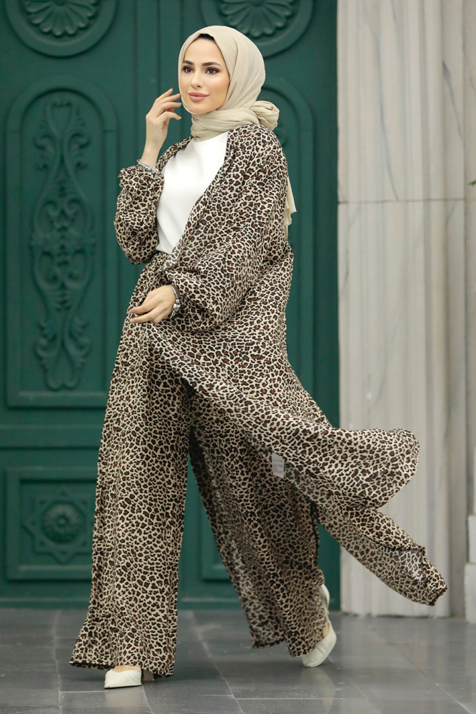  Etnik Desenli Tesettür Kimono İkili Takım 50042DSN12 - 3