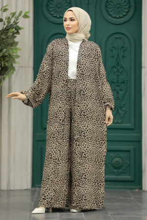  Etnik Desenli Tesettür Kimono İkili Takım 50042DSN12 - 4