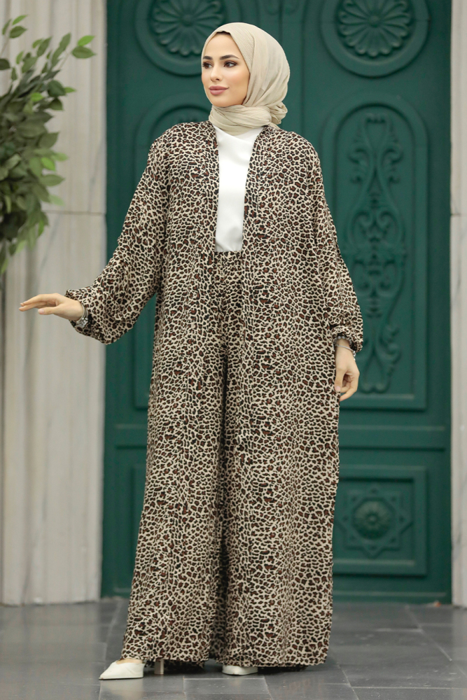  Etnik Desenli Tesettür Kimono İkili Takım 50042DSN12 - 4