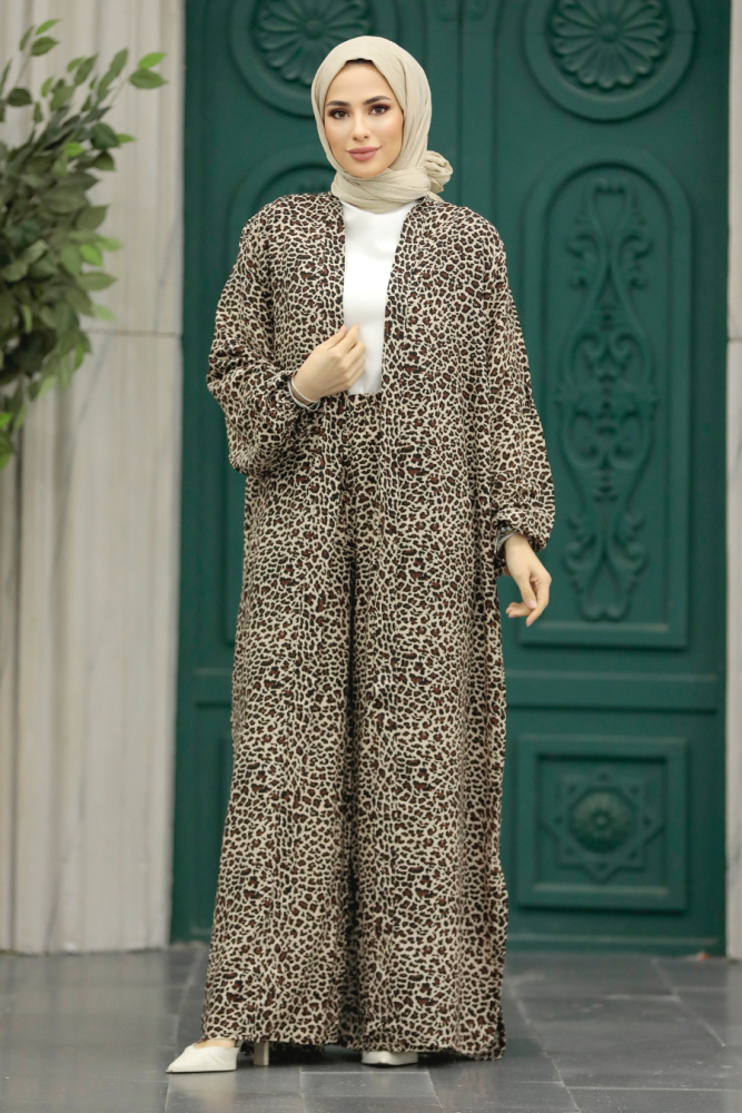  Etnik Desenli Tesettür Kimono İkili Takım 50042DSN12 - 5