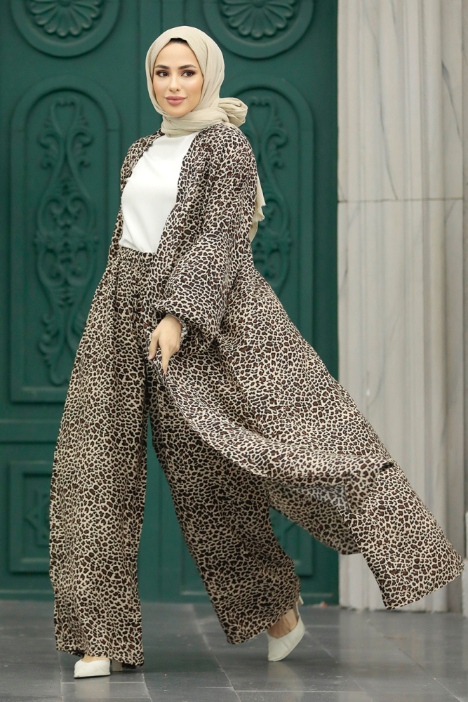  Etnik Desenli Tesettür Kimono İkili Takım 50042DSN12 - 1