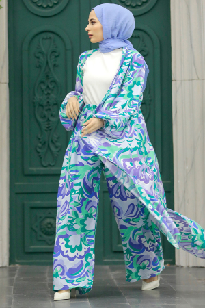  Etnik Desenli Tesettür Kimono İkili Takım 50042DSN13 - 2