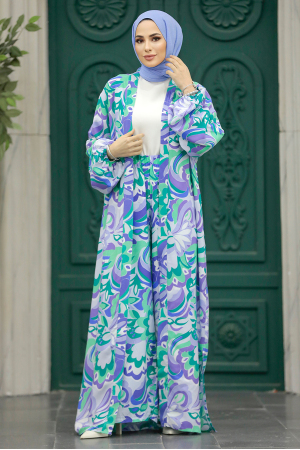  Etnik Desenli Tesettür Kimono İkili Takım 50042DSN13 - 5