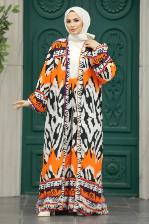  Etnik Desenli Tesettür Kimono İkili Takım 50042DSN15 - 5