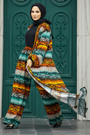  Etnik Desenli Tesettür Kimono İkili Takım 50042DSN16 - 2
