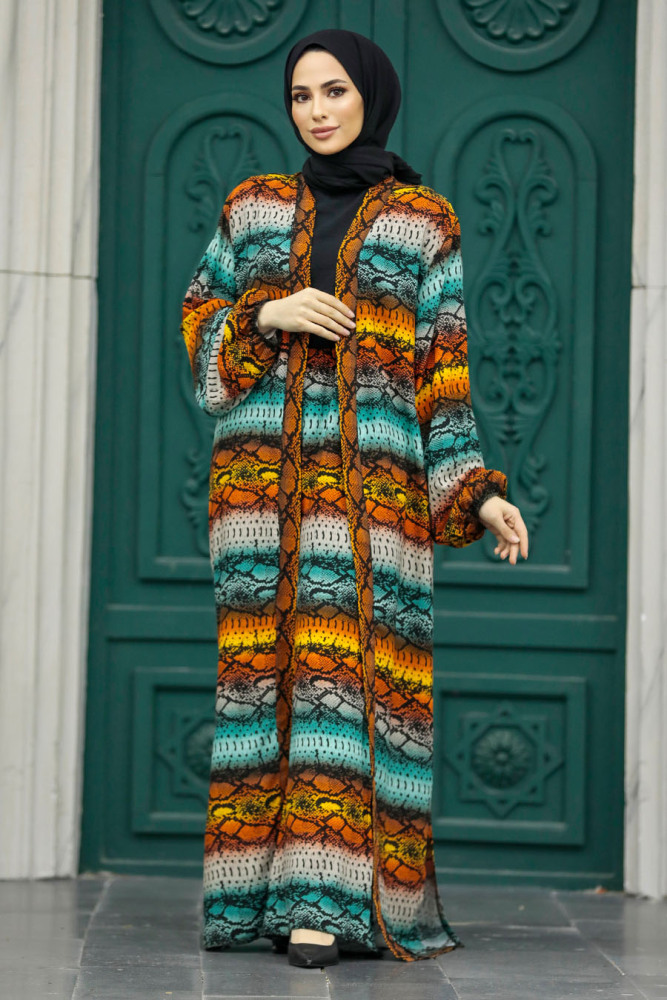 Etnik Desenli Tesettür Kimono İkili Takım 50042DSN16 - 3