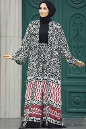 Neva Style - Etnik Desenli Tesettür Kimono İkili Takım 50042DSN19 - 3