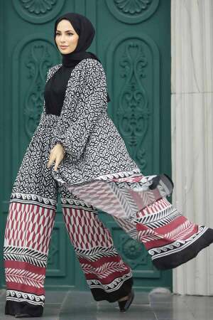 Neva Style - Etnik Desenli Tesettür Kimono İkili Takım 50042DSN19 - 1