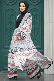 Neva Style - Etnik Desenli Tesettür Kimono İkili Takım 50042DSN20 - Thumbnail
