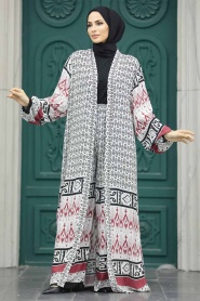 Neva Style - Etnik Desenli Tesettür Kimono İkili Takım 50042DSN20 - Thumbnail