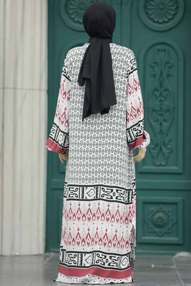 Neva Style - Etnik Desenli Tesettür Kimono İkili Takım 50042DSN20 - 5