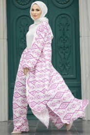 Neva Style - Etnik Desenli Tesettür Kimono İkili Takım 50042DSN21 - Thumbnail