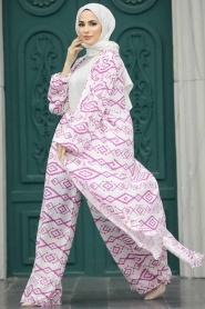 Neva Style - Etnik Desenli Tesettür Kimono İkili Takım 50042DSN21 - Thumbnail