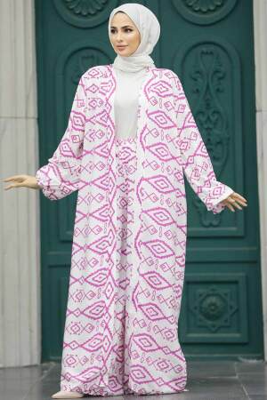 Neva Style - Etnik Desenli Tesettür Kimono İkili Takım 50042DSN21 - 3