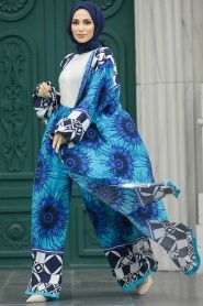 Neva Style - Etnik Desenli Tesettür Kimono İkili Takım 50042DSN22 - Thumbnail