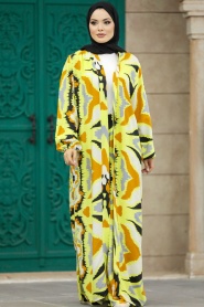 Neva Style - Etnik Desenli Tesettür Kimono İkili Takım 50042DSN24 - Thumbnail