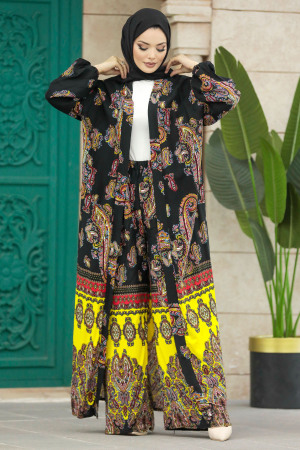  Etnik Desenli Tesettür Kimono İkili Takım 50042DSN26 - 1