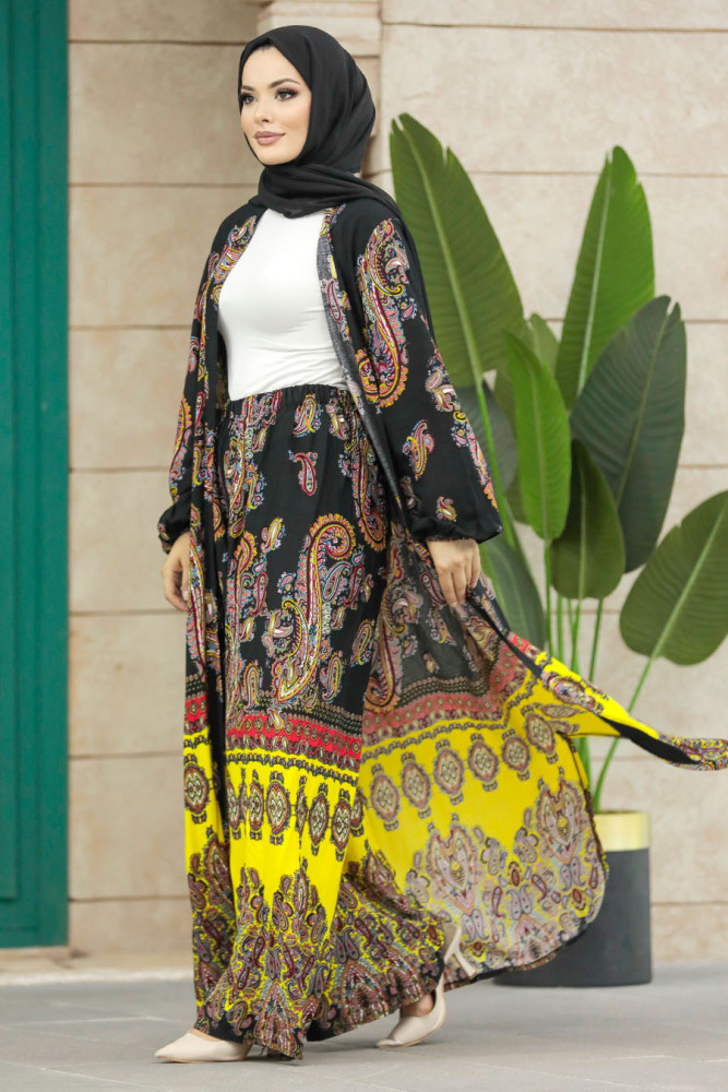  Etnik Desenli Tesettür Kimono İkili Takım 50042DSN26 - 3