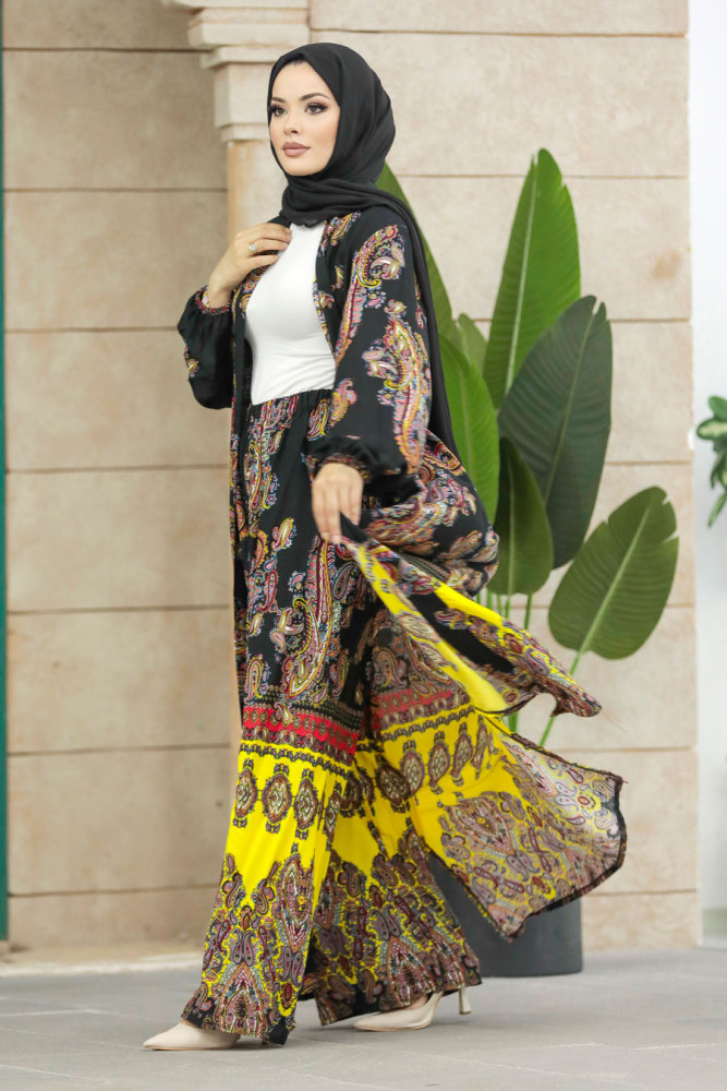  Etnik Desenli Tesettür Kimono İkili Takım 50042DSN26 - 2