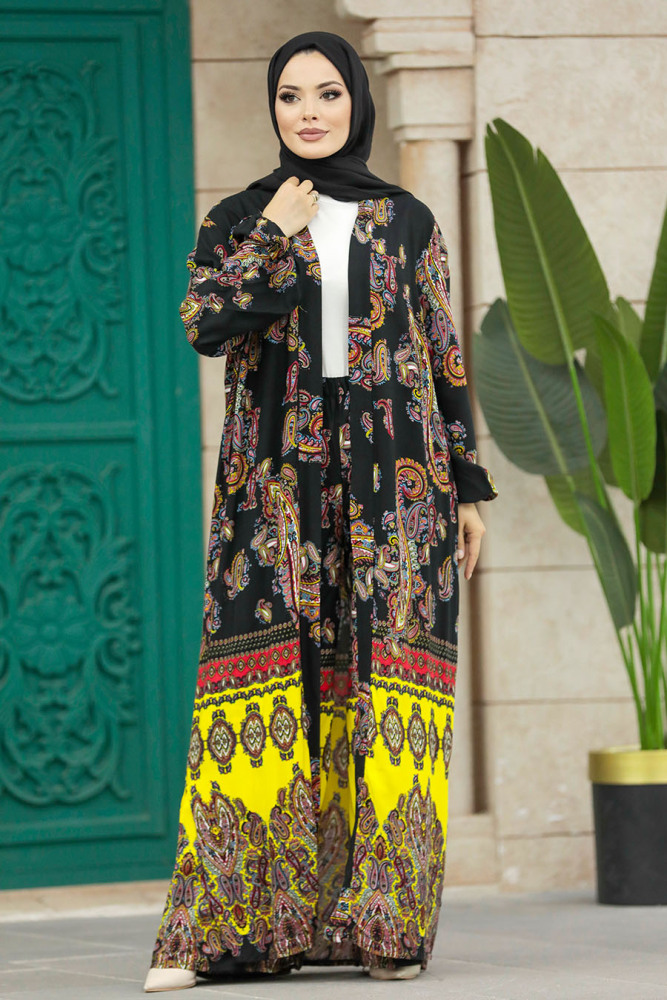  Etnik Desenli Tesettür Kimono İkili Takım 50042DSN26 - 5
