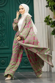 Neva Style - Etnik Desenli Tesettür Kimono İkili Takım 50042DSN27 - Thumbnail