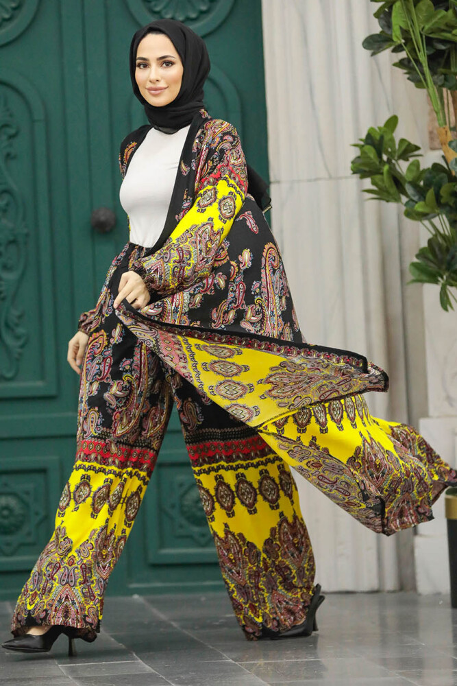  Etnik Desenli Tesettür Kimono İkili Takım 50042DSN28 - 1