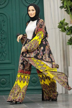 Etnik Desenli Tesettür Kimono İkili Takım 50042DSN28 - 3