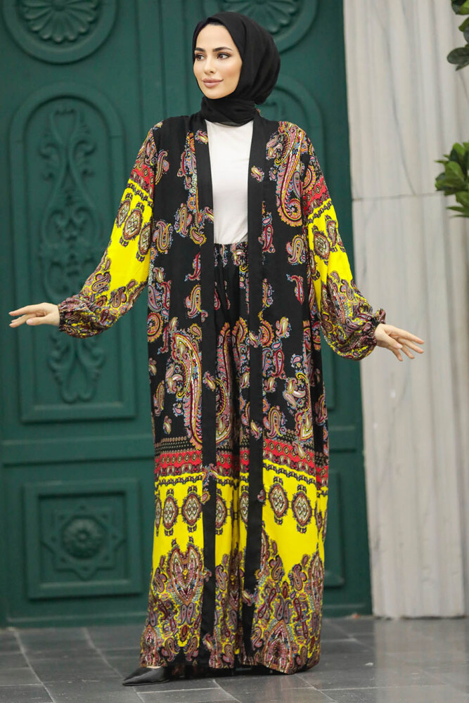  Etnik Desenli Tesettür Kimono İkili Takım 50042DSN28 - 4