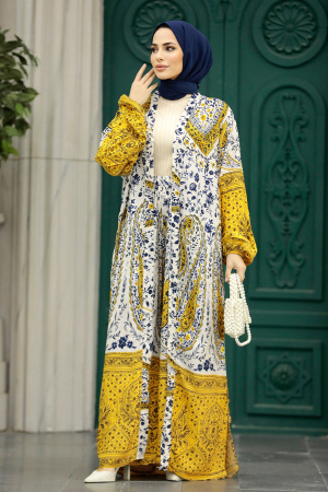 Etnik Desenli Tesettür Kimono İkili Takım 50042DSN4 - 2