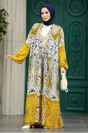  Etnik Desenli Tesettür Kimono İkili Takım 50042DSN4 - 1