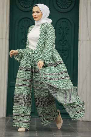  Etnik Desenli Tesettür Kimono İkili Takım 50042DSN8 - 1