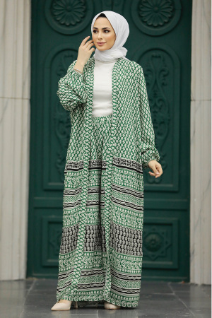  Etnik Desenli Tesettür Kimono İkili Takım 50042DSN8 - 3