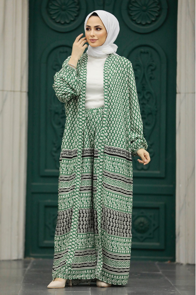  Etnik Desenli Tesettür Kimono İkili Takım 50042DSN8 - 3
